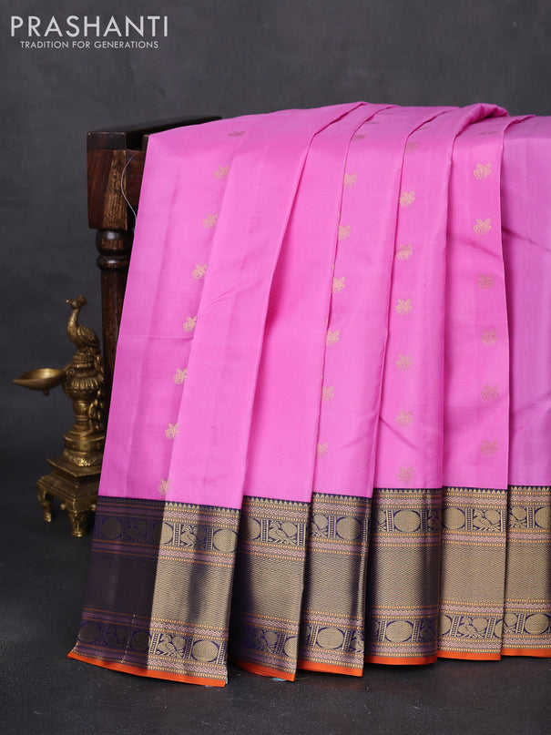 Pure kanchipuram silk saree lotus pink and navy blue with zari woven buttas and zari woven border