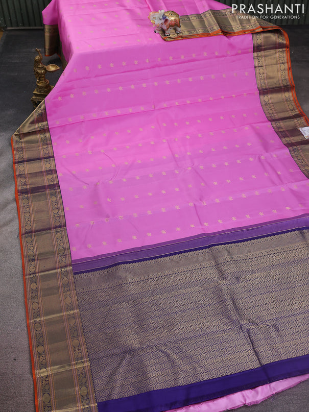Pure kanchipuram silk saree lotus pink and navy blue with zari woven buttas and zari woven border