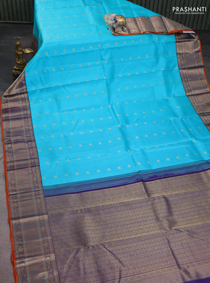 Pure kanchipuram silk saree teal blue and navy blue with zari woven buttas and zari woven border