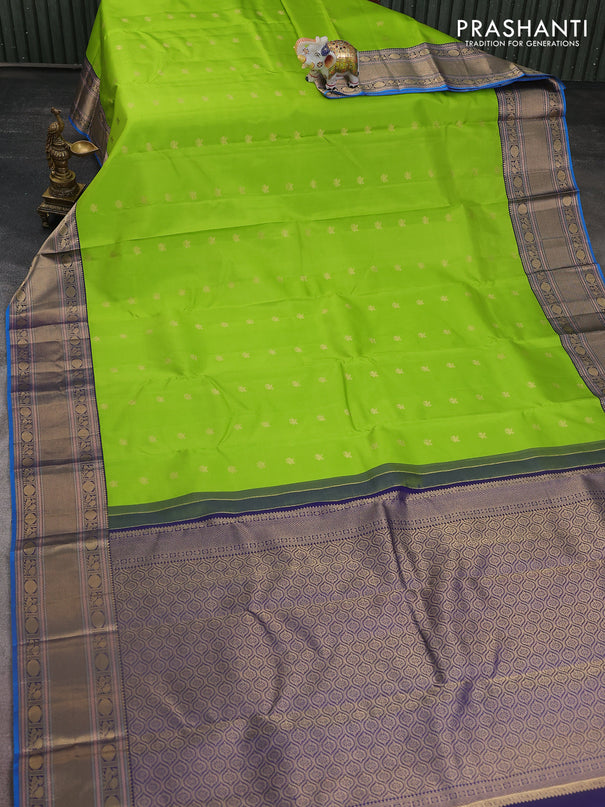 Pure kanchipuram silk saree light green and navy blue with zari woven buttas and zari woven border