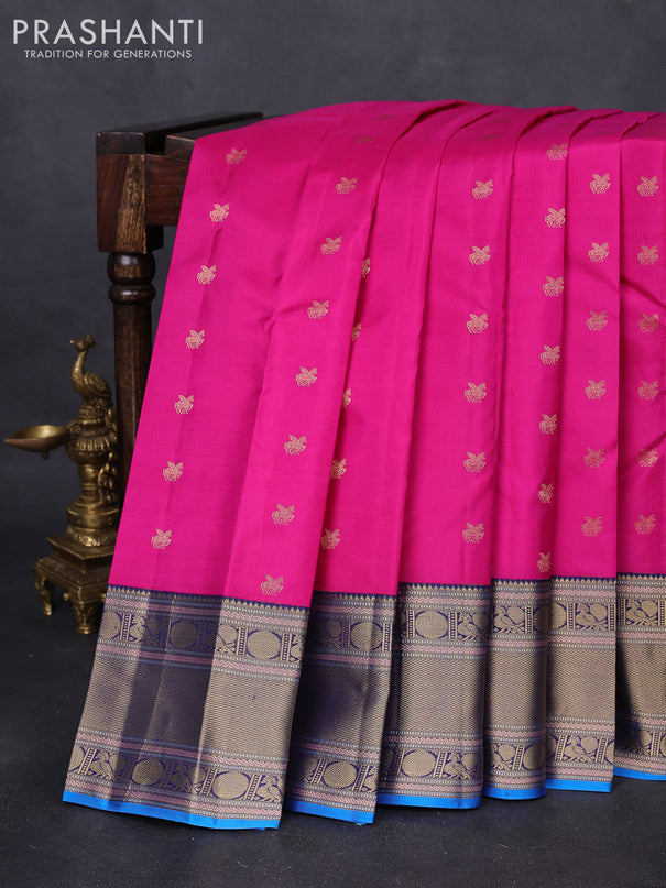 Pure kanchipuram silk saree pink and cs blue with zari woven buttas and zari woven border