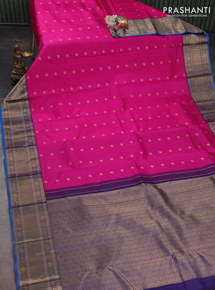 Pure kanchipuram silk saree pink and cs blue with zari woven buttas and zari woven border