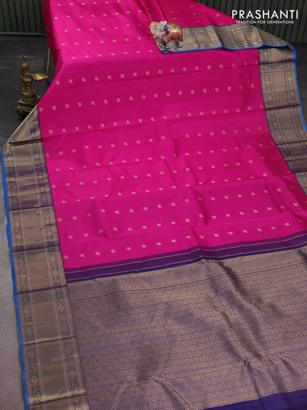 Pure kanchipuram silk saree pink and cs blue with zari woven buttas and zari woven border