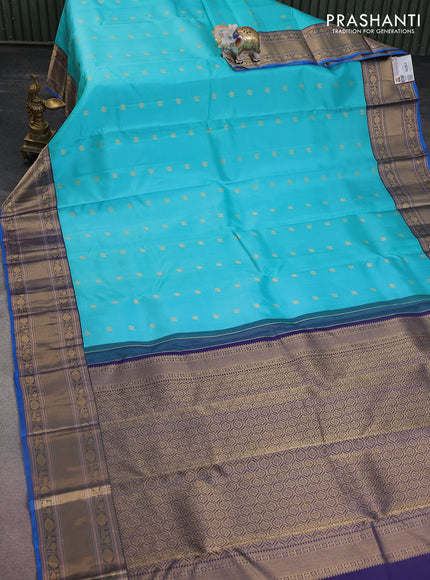 Pure kanchipuram silk saree teal blue and cs blue with zari woven buttas and zari woven border