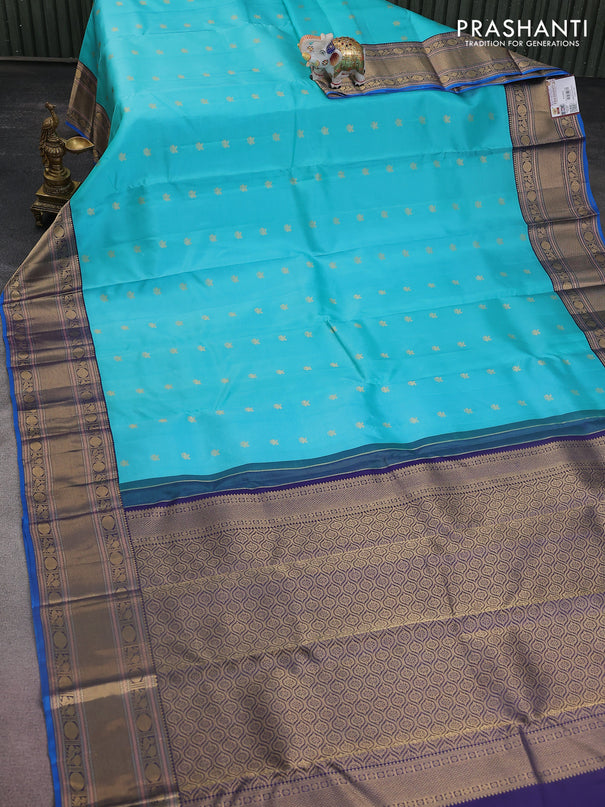 Pure kanchipuram silk saree teal blue and cs blue with zari woven buttas and zari woven border