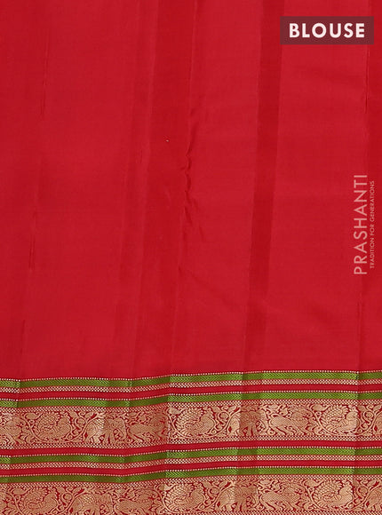 Pure kanchipuram silk saree cs blue and red with allover zari woven stripes pattern and zari woven border