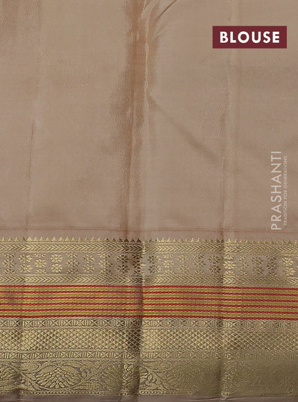 Pure kanchipuram silk saree teal blue and sandal with allover self emboss & zari weaves and zari woven korvai border