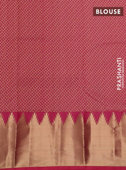 Pure kanchipuram silk saree pink with plain body and temple design zari woven border