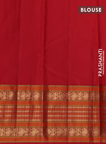 Pure kanchipuram silk saree cs blue and red with allover zari stripes pattern and long zari woven border