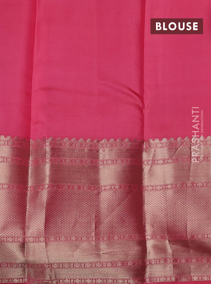 Pure kanchipuram silk saree dual shade of blue and peach pink with allover zari weaves and long zari woven border