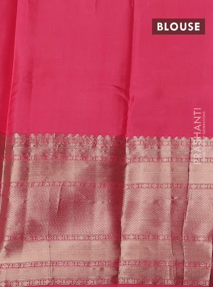 Pure kanchipuram silk saree maroon and peach pink with allover zari weaves and long zari woven border