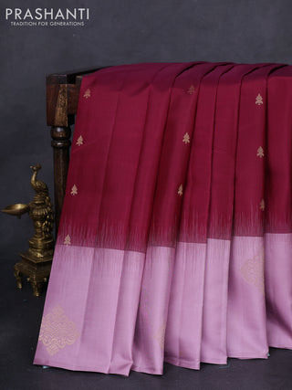 Pure kanchipuram silk saree maroon and pastel pink with zari woven buttas and zari woven butta border