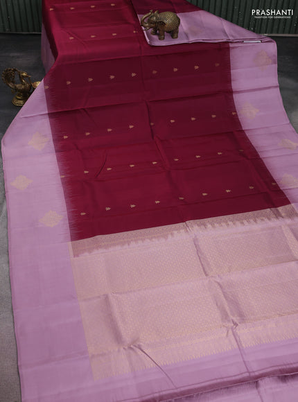 Pure kanchipuram silk saree maroon and pastel pink with zari woven buttas and zari woven butta border