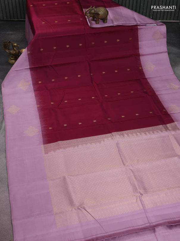 Pure kanchipuram silk saree maroon and pastel pink with zari woven buttas and zari woven butta border