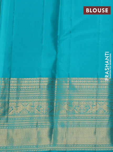 Pure kanchipuram silk saree pink and teal blue with zari woven buttas and long zari woven korvai border