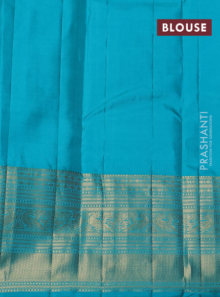 Pure kanchipuram silk saree pink and teal blue with zari woven buttas and long zari woven korvai border