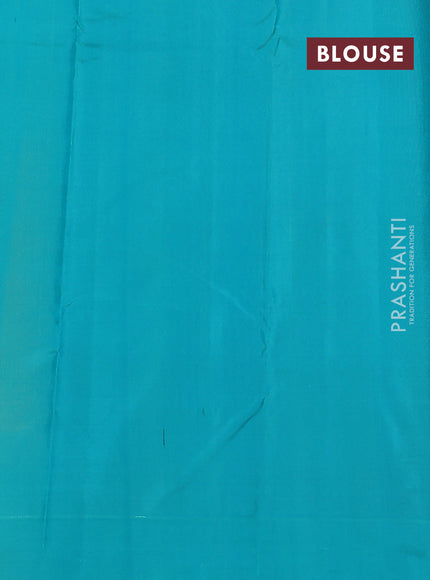 Pure kanchipuram silk saree yellow and teal blue with allover zari weaves and simple border