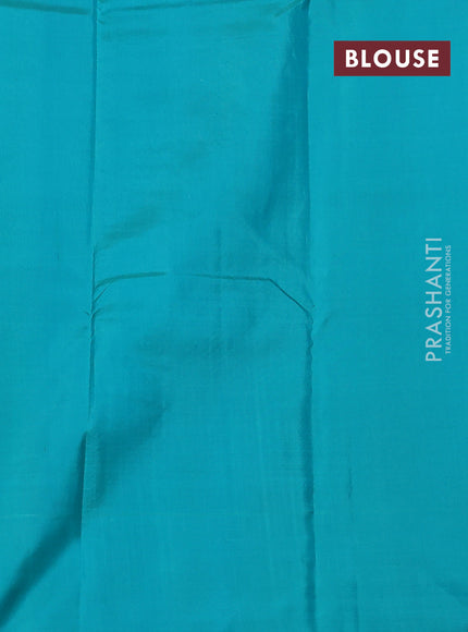 Pure kanchipuram silk saree maroon and teal blue with allover zari weaves and simple border