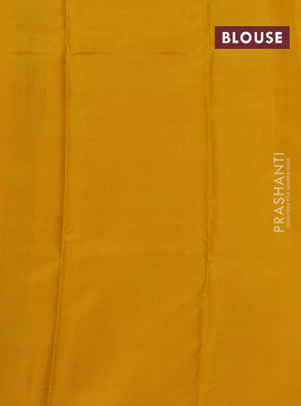 Pure kanchipuram silk saree green and mustard yellow with allover zari weaves and simple border