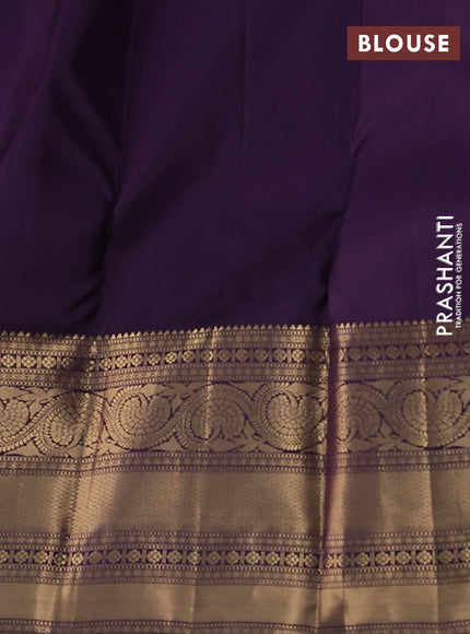 Pure kanchipuram silk saree peach pink and wine shade with allover zari weaves and long zari woven korvai border