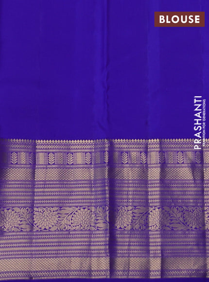Pure kanchipuram silk saree mustard yellow and blue with zari woven buttas and long zari woven korvai border