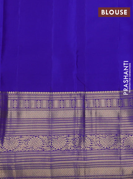 Pure kanchipuram silk saree light pink and blue with zari woven buttas and long zari woven korvai border