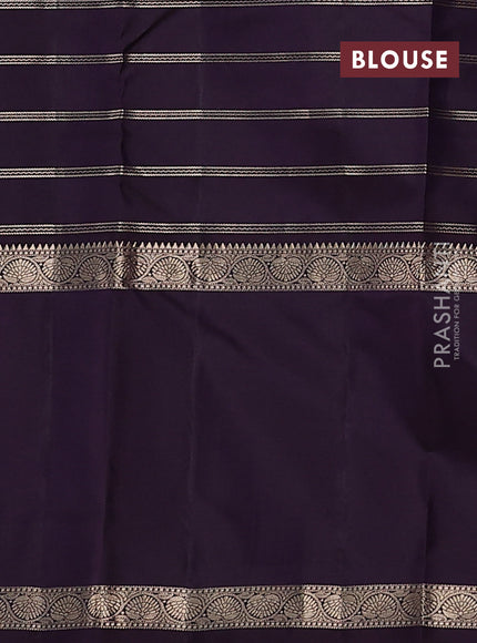 Pure kanchipuram silk saree blue and wine shade with allover zari checks & buttas and long rettapet zari woven border