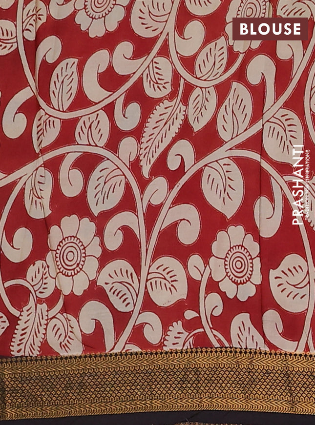 Kalamkari semi silk saree light green and black with allover prints and zari woven border