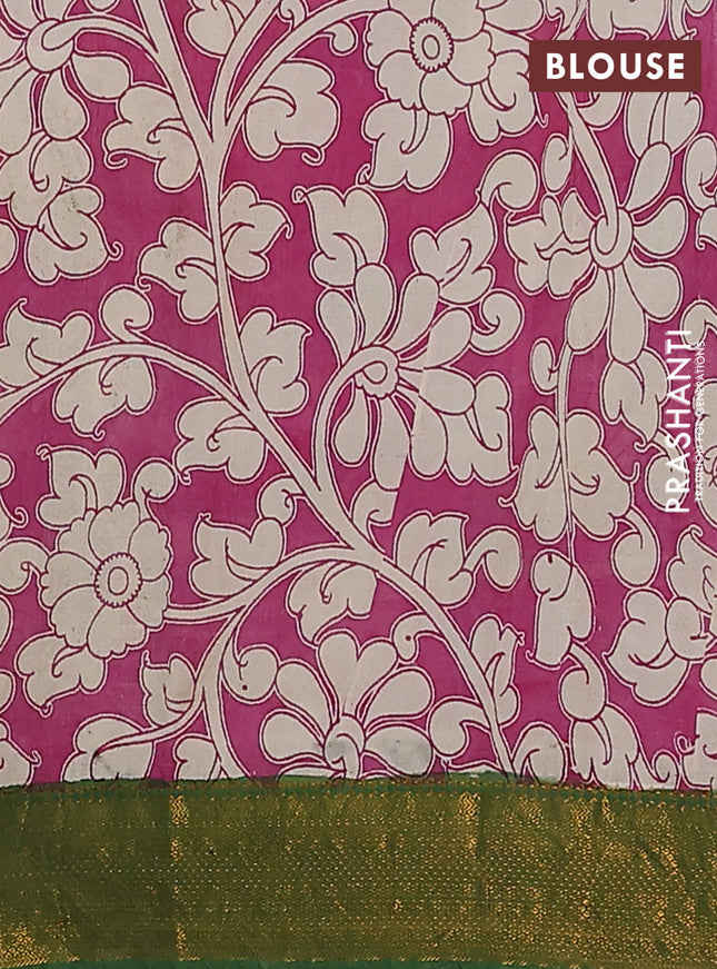 Kalamkari semi silk saree violet pink and green with allover prints and zari woven border