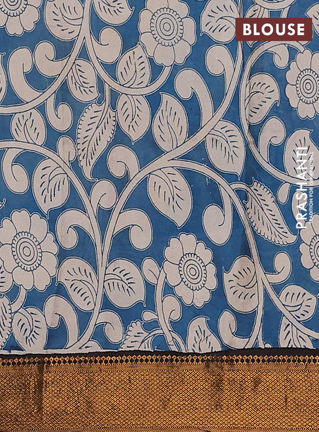 Kalamkari semi silk saree maroon and black with allover prints and zari woven border