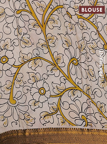 Kalamkari semi silk saree maroon beige and black with allover prints and zari woven border