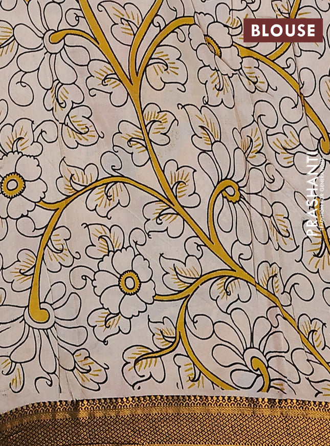 Kalamkari semi silk saree maroon beige and black with allover prints and zari woven border