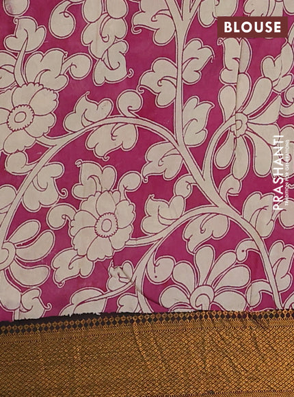 Kalamkari semi silk saree multi colour and black with allover prints and zari woven border