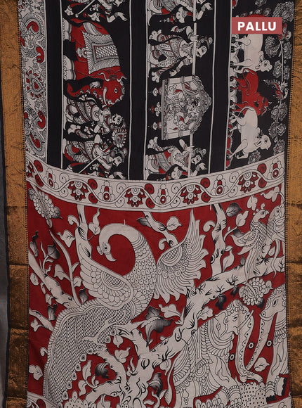 Kalamkari semi silk saree black and beige with allover prints and zari woven border