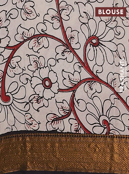 Kalamkari semi silk saree black and beige with allover prints and zari woven border