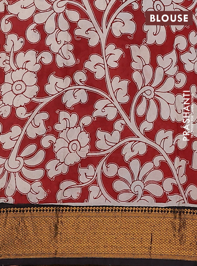 Kalamkari semi silk saree beige and black with allover prints and zari woven border