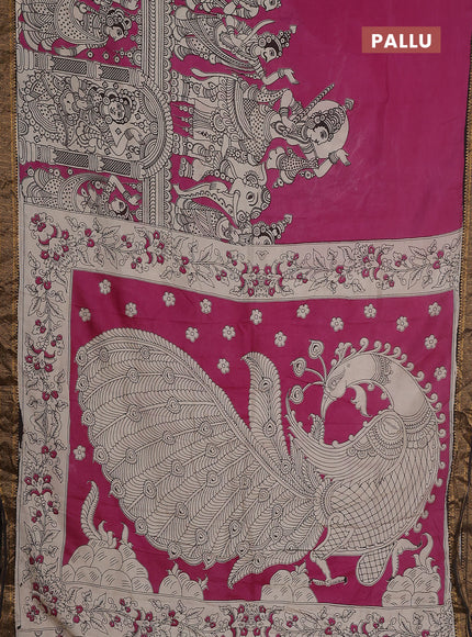 Kalamkari semi silk saree pink and black with allover prints and zari woven border