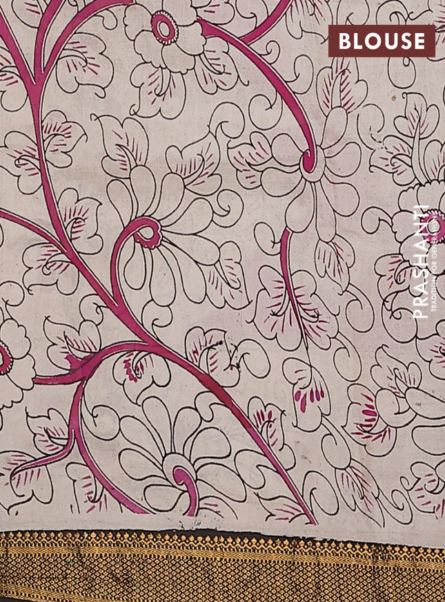 Kalamkari semi silk saree pink and black with allover prints and zari woven border