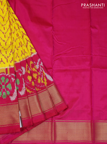 Ikat silk kids lehenga yellow and pink with allover ikat weaves and long ikat woven zari border