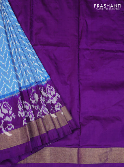 Ikat silk kids lehenga light blue and violet with allover ikat weaves and long ikat woven zari border