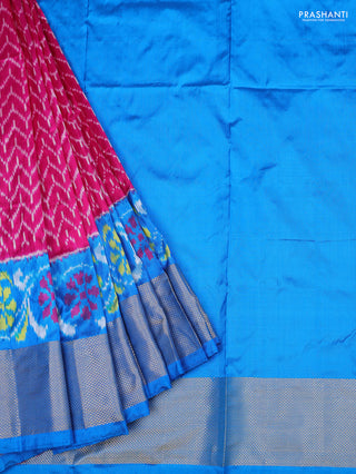 Ikat silk kids lehenga pink and cs blue with allover ikat weaves and long ikat woven zari border