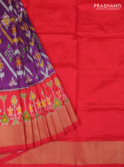 Ikat silk kids lehenga deep purple and red with allover ikat weaves and long ikat woven zari border