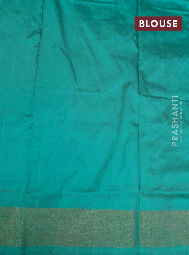 Ikat silk kids lehenga magenta pink and teal green with allover ikat weaves and long ikat woven zari border