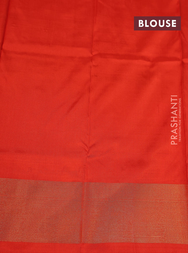 Ikat silk kids lehenga dual shade of green and orange with allover ikat butta weaves and long ikat woven zari border