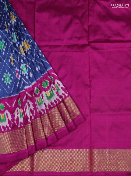 Ikat silk kids lehenga blue and magenta pink with allover ikat weaves and long ikat woven zari border