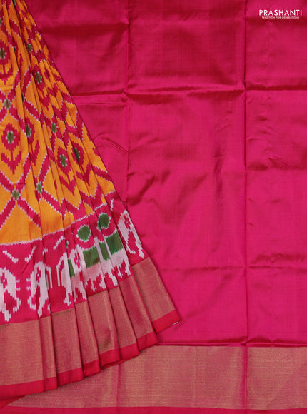 Ikat silk kids lehenga mango yellow and pink with allover ikat weaves and long ikat woven zari border