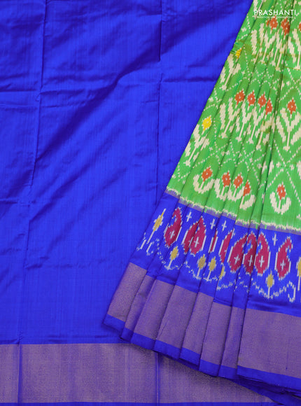 Ikat silk kids lehenga light green and blue with allover ikat weaves and long ikat woven zari border