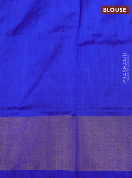 Ikat silk kids lehenga light green and blue with allover ikat weaves and long ikat woven zari border