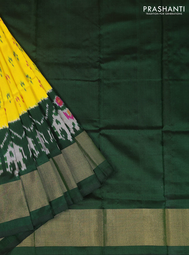 Ikat silk kids lehenga lime yellow and green with allover ikat weaves and long ikat woven zari border