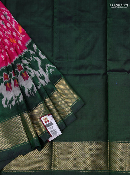 Ikat silk kids lehenga pink and green with allover ikat weaves and long ikat woven zari border